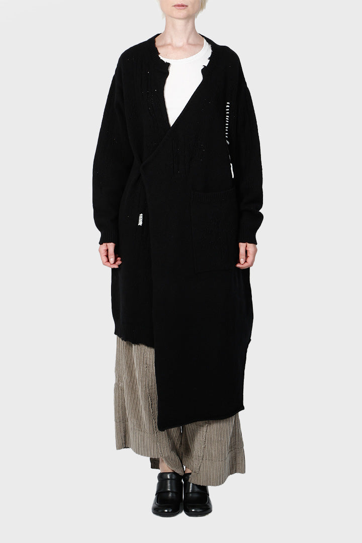 Cardigan in maglia Serie Numerica da donna in lana nero sn5002