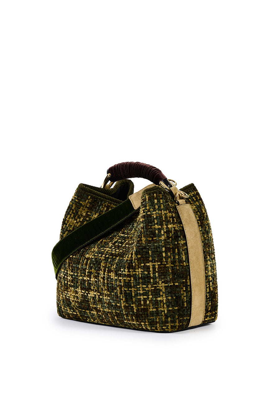Borsa a mano Viamail Bag verde marrone coral chenille