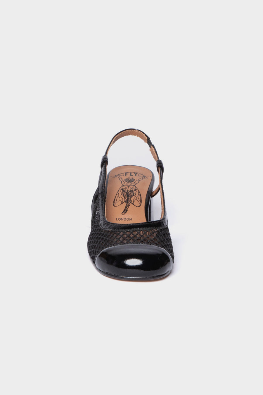 Slingback Fly London in tessuto e vernice nero soki