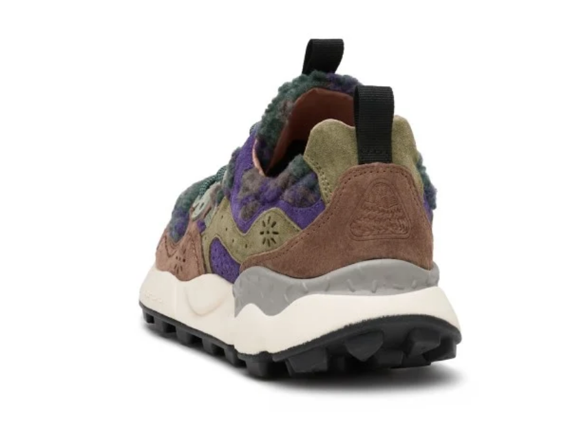Sneakers Flower Mountain in suede e tessuto fluffy viola e marrone Yamano 3