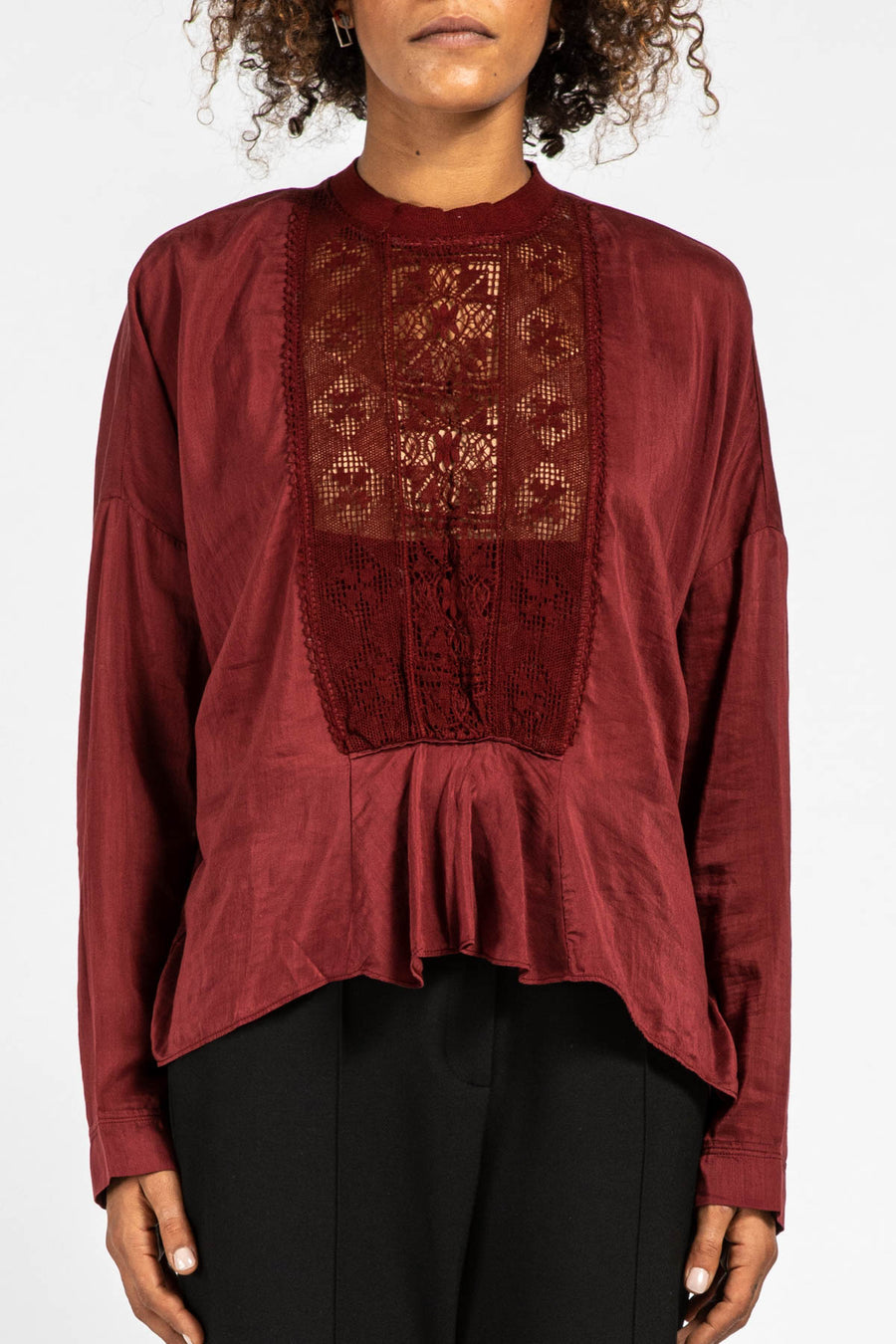 Camicia da donna in cotone e seta bordeaux 8480