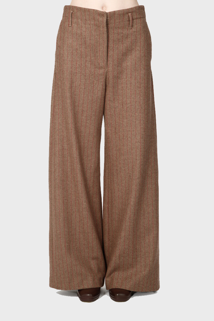 Pantalone Diega da donna in lana color nocciola e rosso pomeoto7610