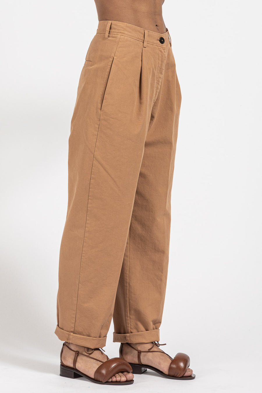 Pantalone Forte Forte da donna in canvas di cotone color nocciola