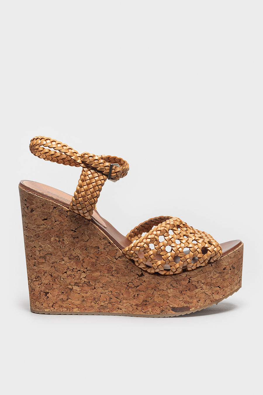 Sandalo in cuoio color pelle con zeppa 16121