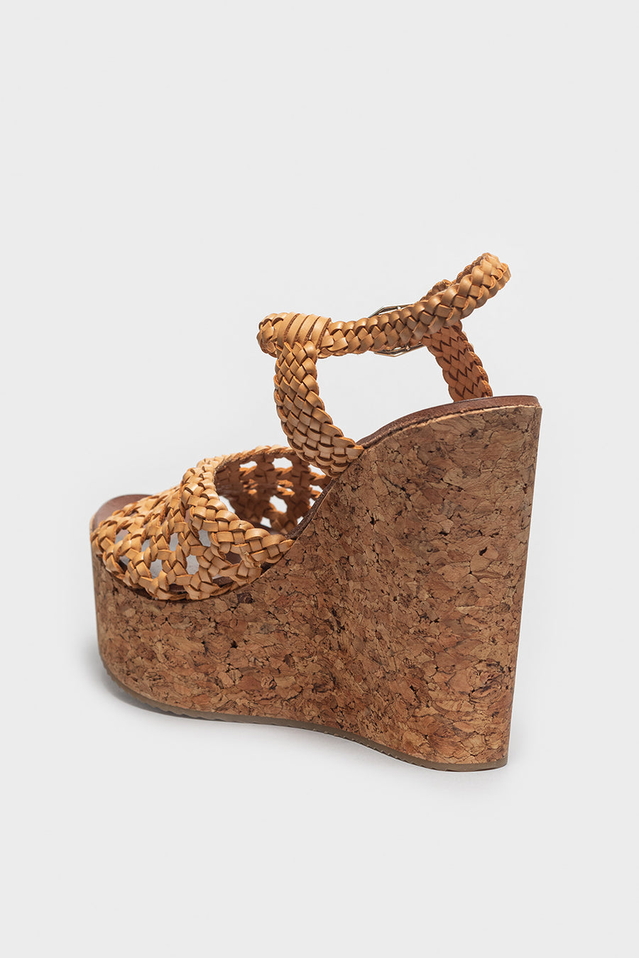 Sandalo in cuoio color pelle con zeppa 16121