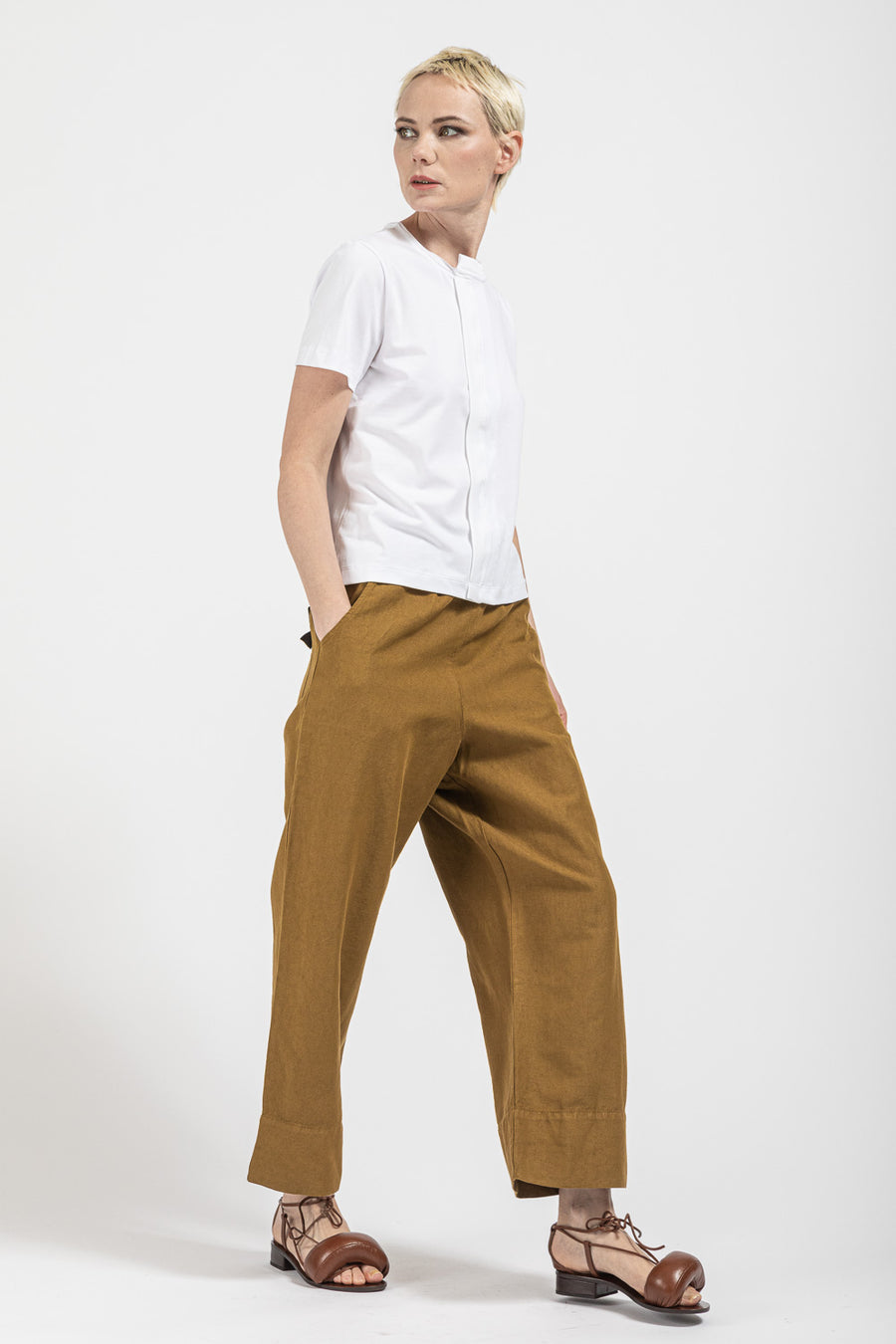 Pantalone Serie Numerica da donna in cotone e lino color oro