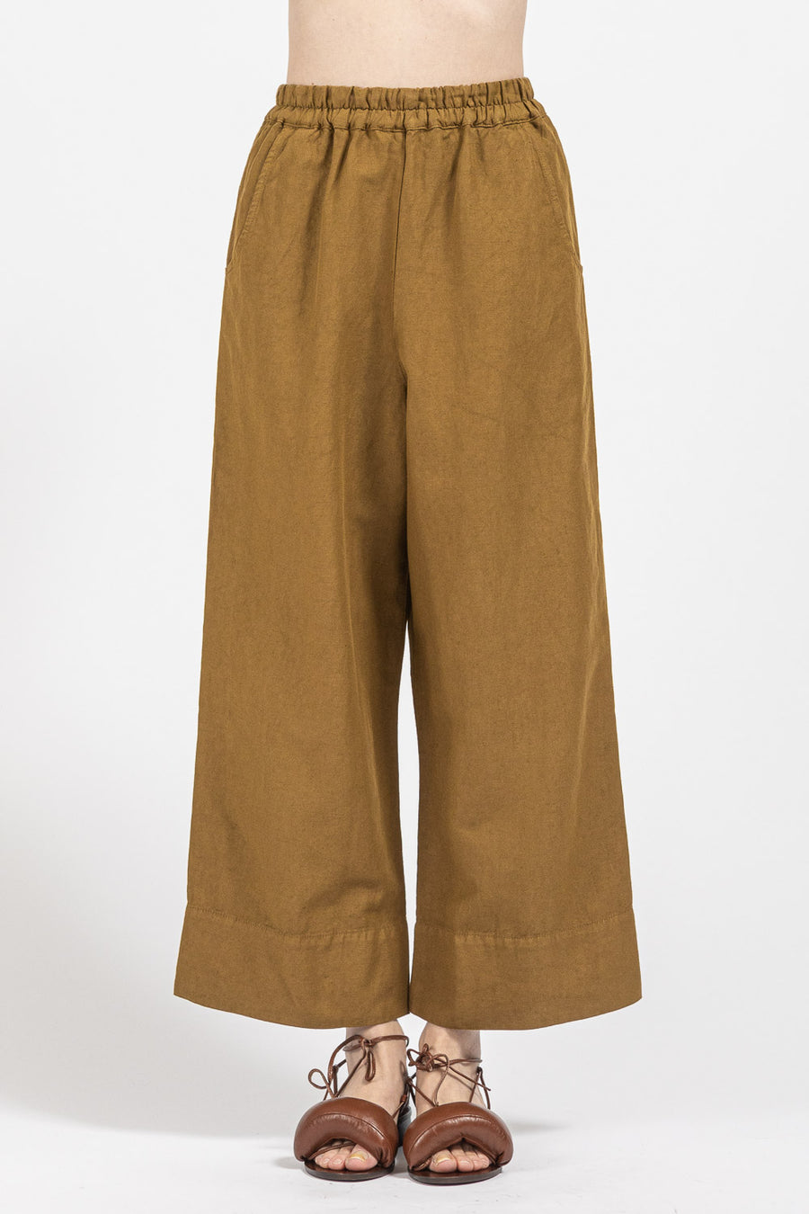 Pantalone Serie Numerica da donna in cotone e lino color oro SN854