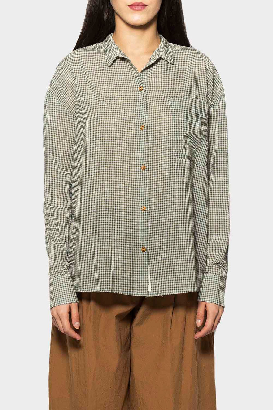 Camicia Balia in cotone e lino color nuvola b09t10