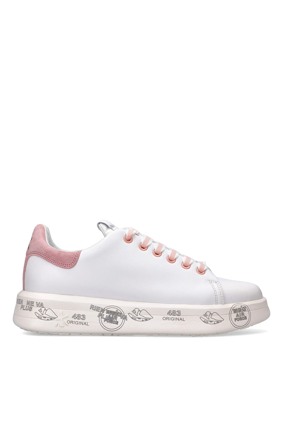 Sneakers Premiata da donna  in pelle bianca e rosa