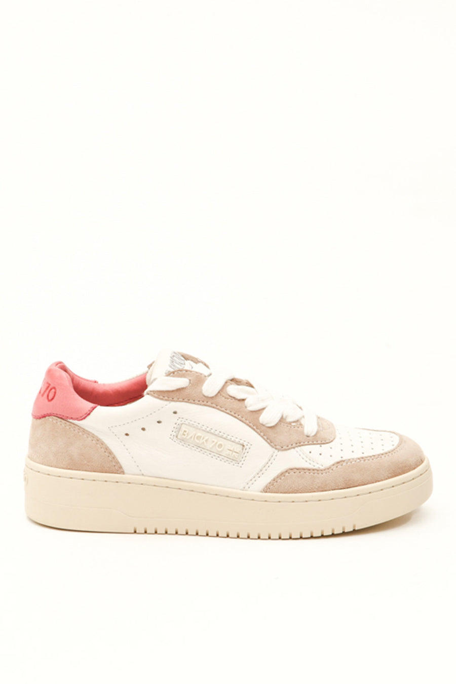 Sneakers Back70 da donna in pelle e camoscio bianca e rosa
